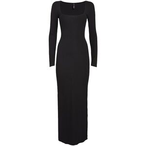 SKIMS Black Long Sleeve Square Neck Maxi Dress